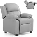 Costzon Kids Recliner, Leather Recliner Chair w/Footrest, Armrest Storage, Headrest & Lumbar Support, Ergonomic Lounge Chair for Living & Gaming Room, Adjustable Recliner Sofa for Boys Girls (Gray)