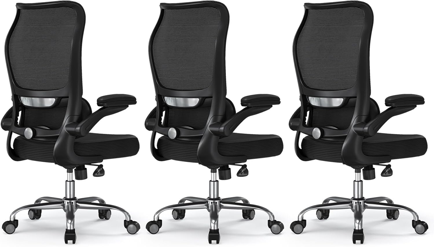 TRALT Ergonomic Office Chair - Desk Chair with Wave High Back Adjustable Lumbar Support Computer Chair - Gaming Chairs Mesh Backrest and PU Leather Seat for Home Reading Chairs (Black Pack of 3)