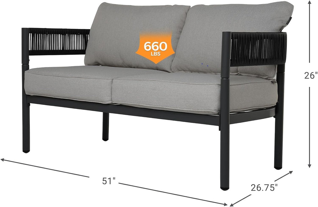 Gand Patio Outdoor Loveseat,Wicker Conversation Set with Thick Cushion for Porch, Garden, Yard
