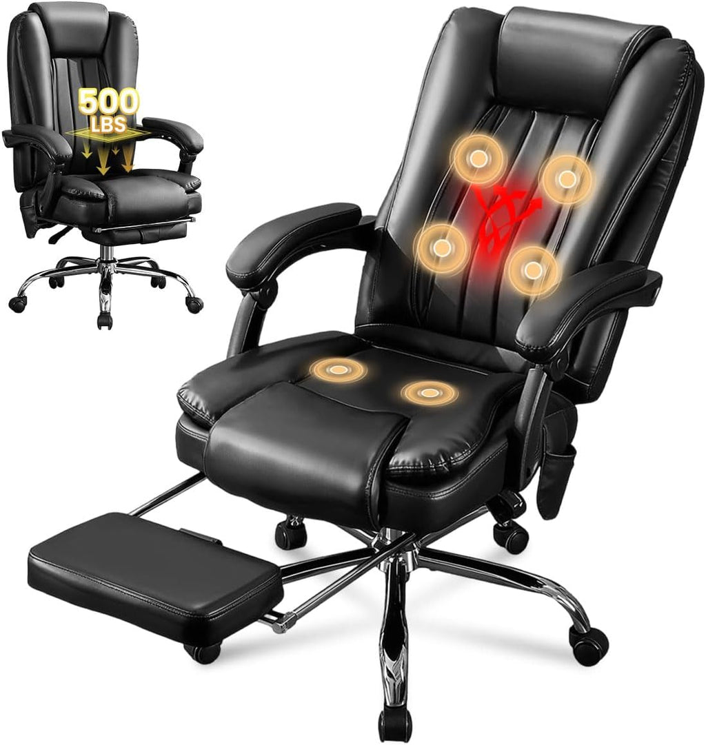 Massage Office Chair with Foot Rest,6 Points Vibration and Heat Ergonomic Executive Desk Chair for Heavy People,500lbs Big and Tall Office Chairs with Reclining High Back for Home Office