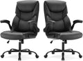 Sweetcrispy Ergonomic Computer Gaming Office Chair Set of 2, Heavy Duty Task Desk Swivel Rolling Chairs with Wheels, Flip-up Arms, Adjustable Height, PU Leather,Inky