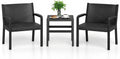 COSTWAY 3 Piece Patio Furniture Set, Outdoor PP Rattan Wicker Furniture Set with 2 Modern Rattan Armchair and 25' Squire Side Table for Patio, Garden, Poolside, Bistro, Black