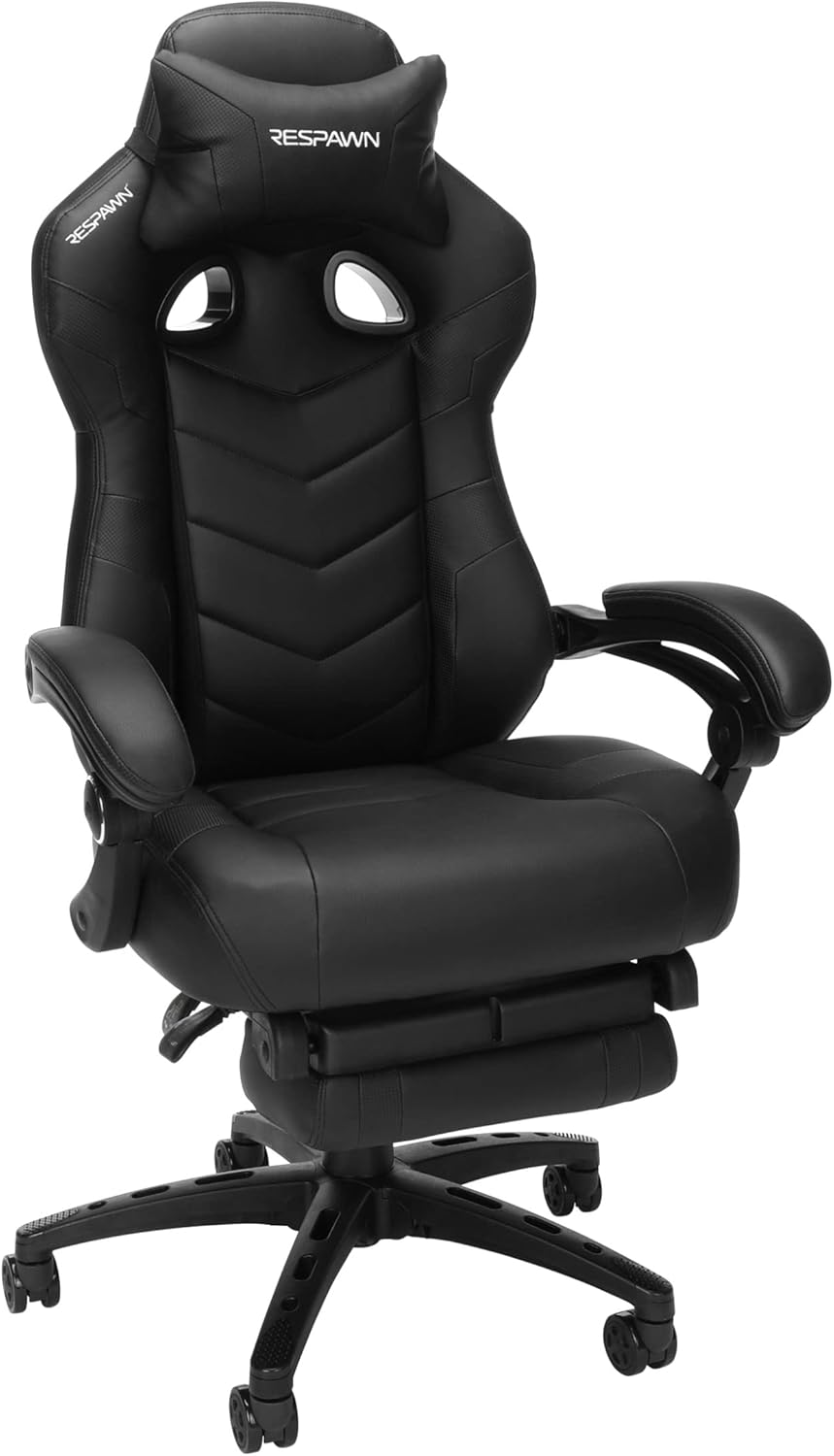 RESPAWN 110 Pro Ergonomic Gaming Chair with Footrest for Adults - Comfortable Office Gaming Recliner with Lumbar Support and Headrest, Racing Style Video Game Chairs for Computer Gamer - Black