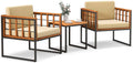 Tangkula 3 Pieces Patio Chair Set, Acacia Wood Outdoor Sofa Set with Metal Support, Soft Seat & Back Cushions Included, Cushioned Bistro Set for Balcony, Porch, Backyard (Beige)