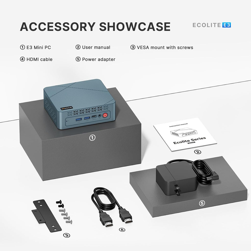 BOSGAME E3 Neo Mini PC, Intel N95 (up to 3.4GHz) 16GB DDR4 RAM 512GB SSD Mini Desktop Computer, Micro PC Support 4K Dual Display/WiFi 5/ BT5.0/ USB 3.2/2.5G LAN