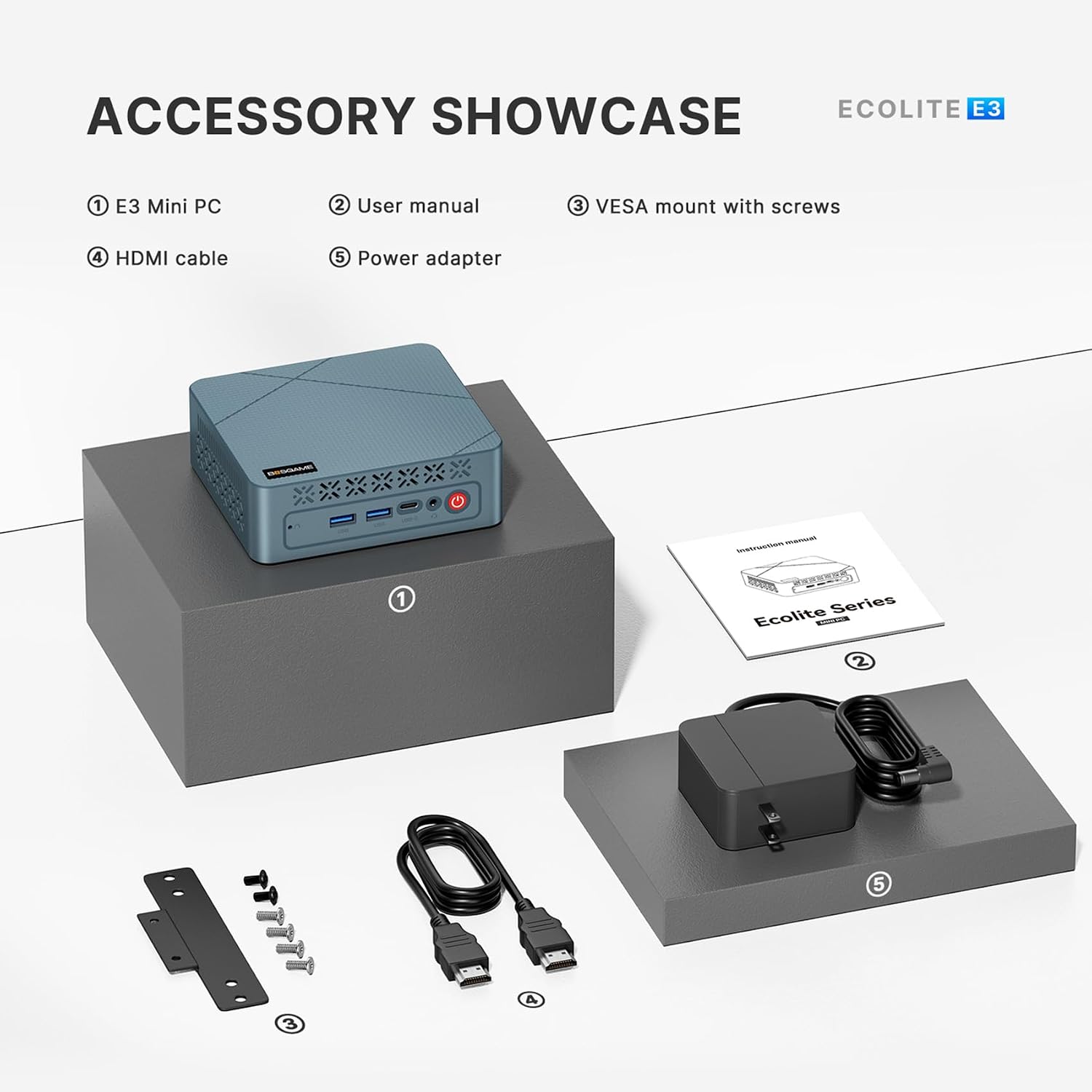 BOSGAME E3 Neo Mini PC, Intel N95 (up to 3.4GHz) 16GB DDR4 RAM 512GB SSD Mini Desktop Computer, Micro PC Support 4K Dual Display/WiFi 5/ BT5.0/ USB 3.2/2.5G LAN
