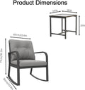 3 Piece Rocking Bistro Patio Set, Outdoor Rocking Chair, Outdoor Bistro Sets Wicker Patio Furniture Rocking Chairs Sectional Couch with Tempered Glass Top Coffee Table & Cushions, Grey