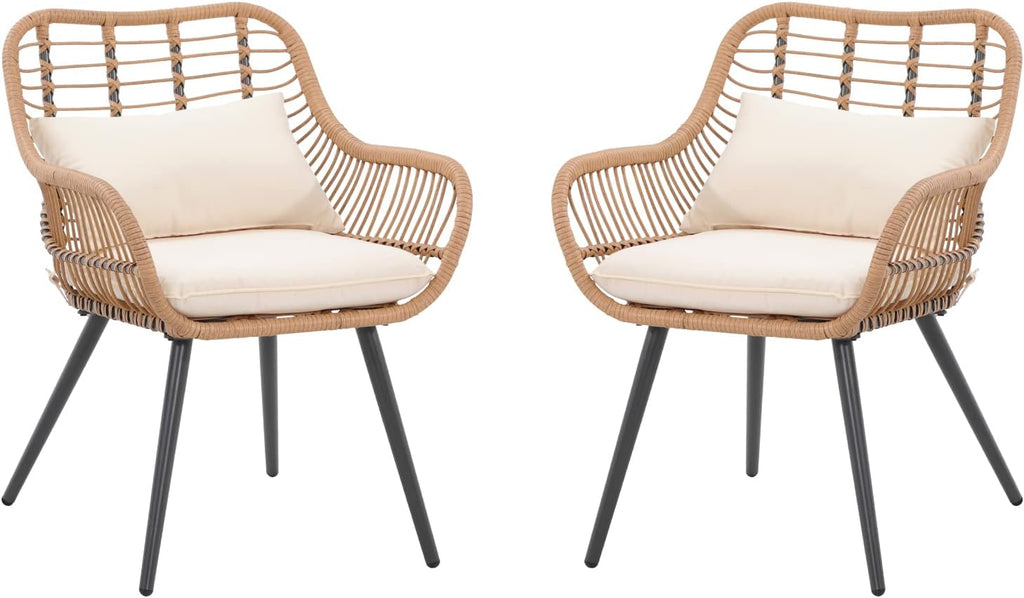Verano Garden Set of 2 Patio Dining Chairs, Outdoor Wicker Seating Set with Soft Cushion for Indoor & Outdoor Use, Modern Wicker Dining Chairs for Backyard