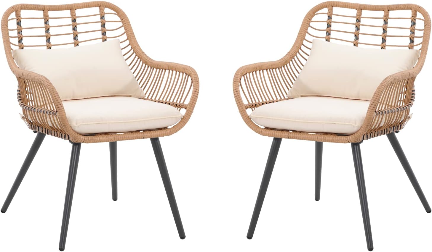Verano Garden Set of 2 Patio Dining Chairs, Outdoor Wicker Seating Set with Soft Cushion for Indoor & Outdoor Use, Modern Wicker Dining Chairs for Backyard
