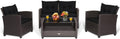 COSTWAY 4 Piece Patio Furniture Set, Outdoor Wicker Rattan Chairs and Loveseat with Cushions, Tempered Glass Coffee Table with Storage Shelf, Conversation Sofa Set for Poolside Backyard (Black)