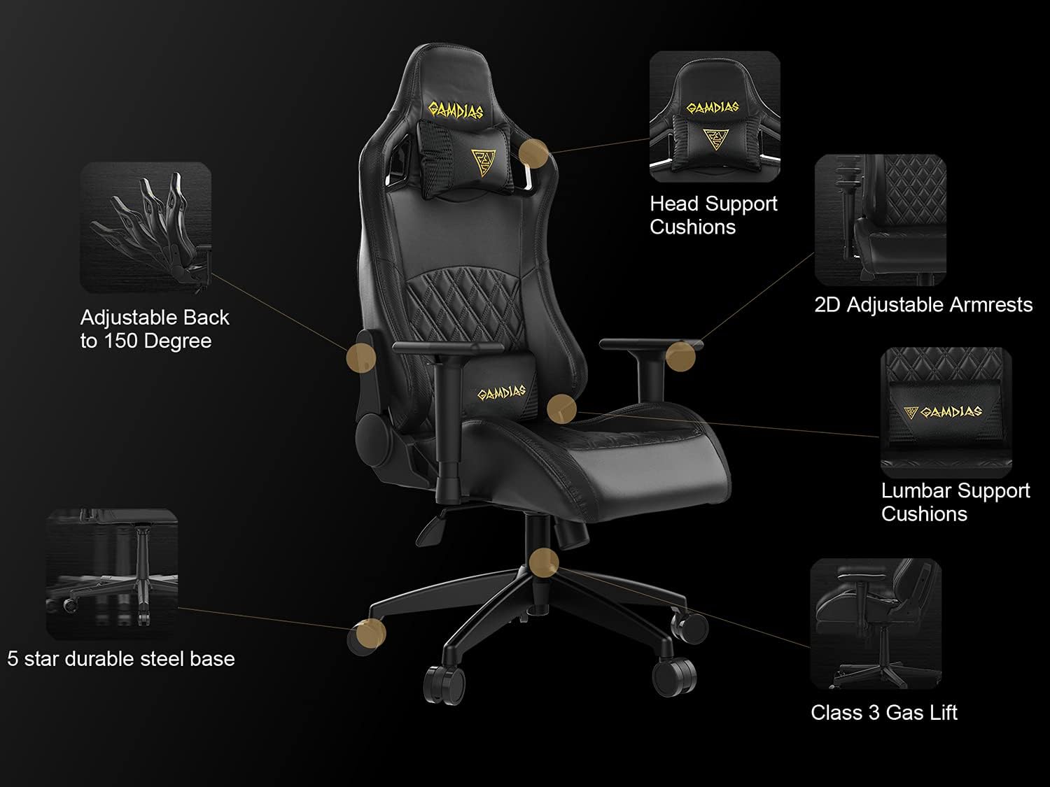 GAMDIAS Aphrodite EF1 Gaming Chair, High Back Headrest and Lumbar with Ergonomic Racing Seat, Black (Aphrodite EF1 Black/Black)