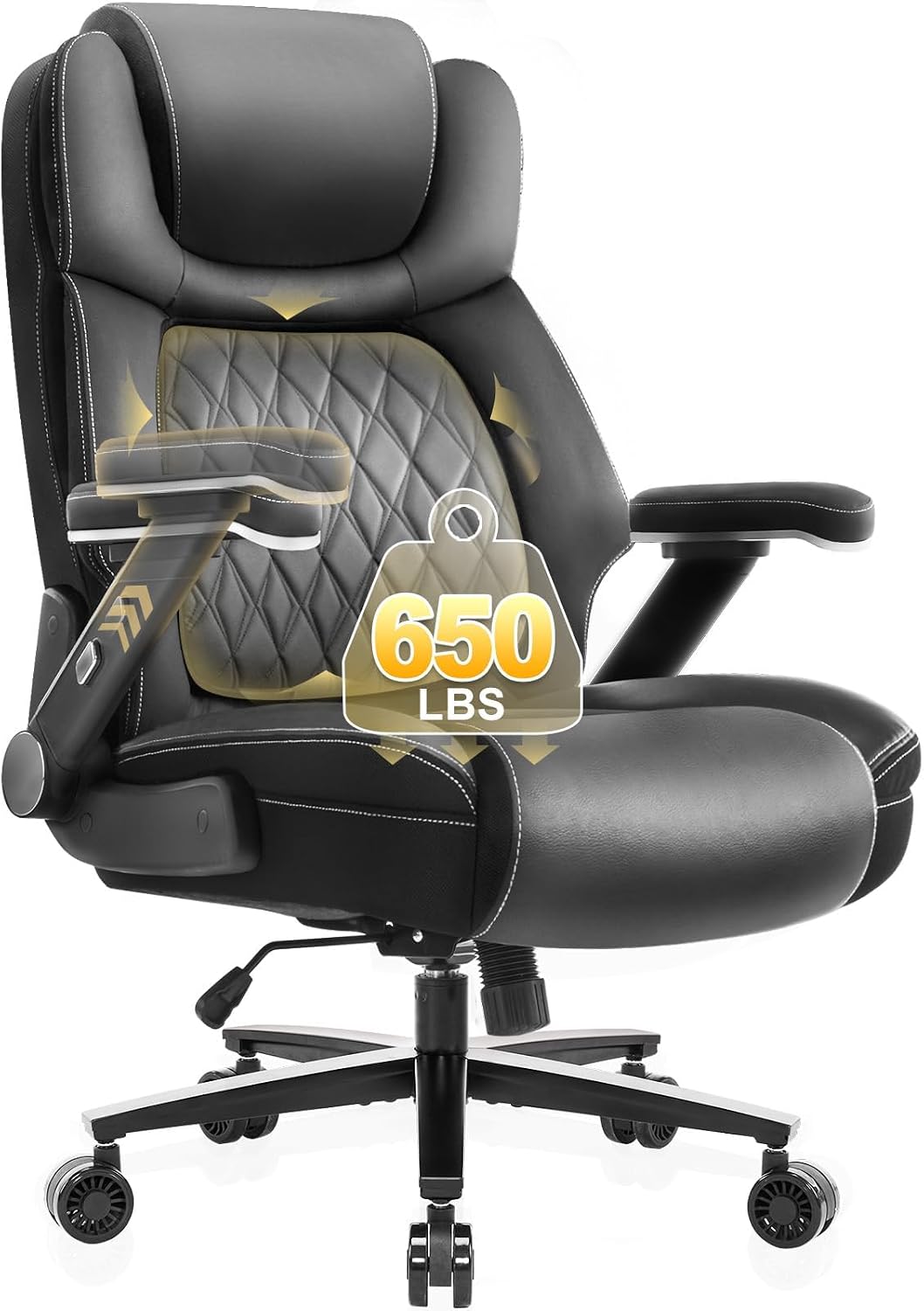 Big and Tall Office Chair, 650lbs Capacity Wide Office Chair for Heavy People, Ergonomic High Back Office Chair with Upgraded Quiet Rubber Wheel, 5D Flip Arms