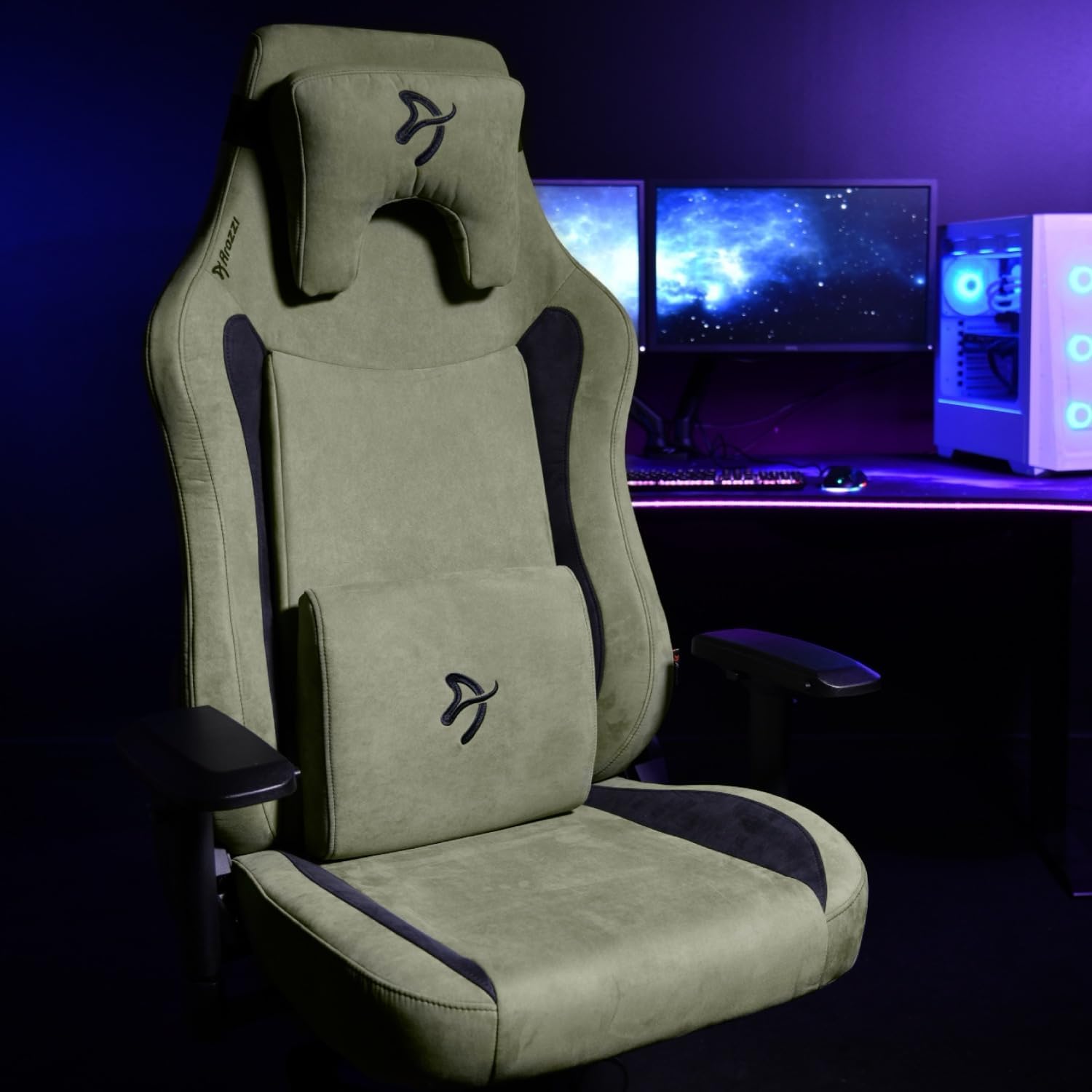 Arozzi Vernazza Gaming Chair XL- Super Soft Gaming Chairs for Adults Adjustable Height, Large Spacious Seat & Backrest with Support Pillows - Swedish Design Home Office Computer Chairs, Forest