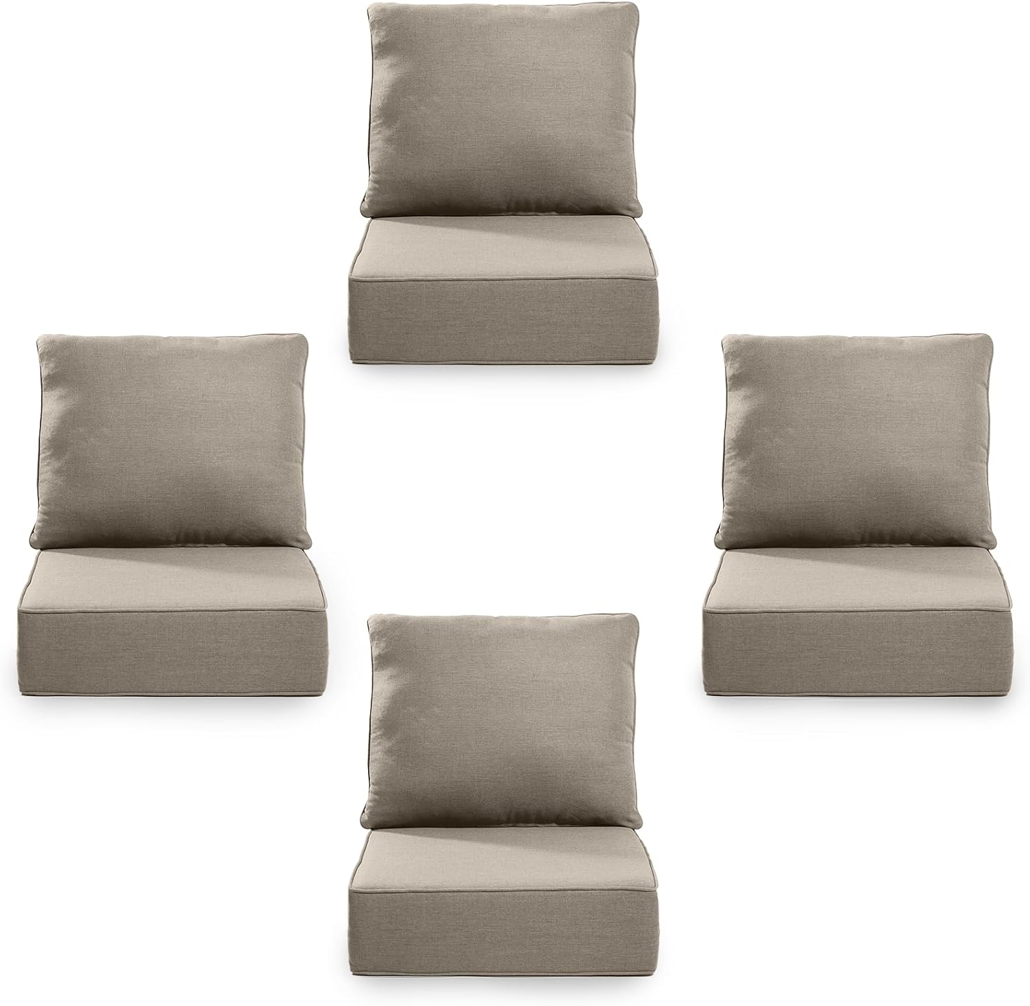 6' Thick Outdoor Cushion, 24*24*6' Patio Furniture Cushions with Waterproof Patio Furniture Cushions with Removable Cover, 28D High Density Patio Cushion for Outdoor Furniture, Gray-4pcs