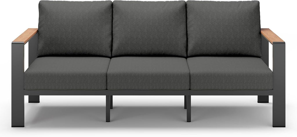 Aluminum Outdoor Patio Furniture 3 Seats, All-Weather Outdoor Patio Sofa with Washable Thick Cushion, Morden Patio Couch for Porch, Balcony, Deck, Yard, Graphite