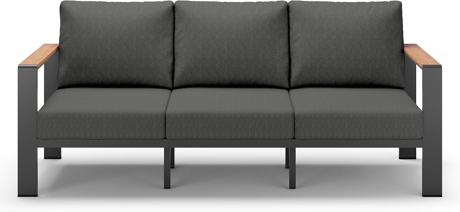 Aluminum Outdoor Patio Furniture 3 Seats, All-Weather Outdoor Patio Sofa with Washable Thick Cushion, Morden Patio Couch for Porch, Balcony, Deck, Yard, Graphite