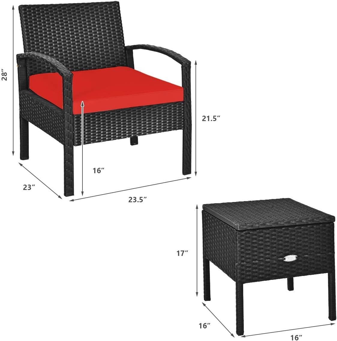 HAPPYGRILL 3 Piece Patio Conversation Set Rattan Wicker Sofa Set with Removable Cushions and Coffee Table, Outdoor Furniture Bistro Chairs Set with Storage Table for Garden Poolside Balcony