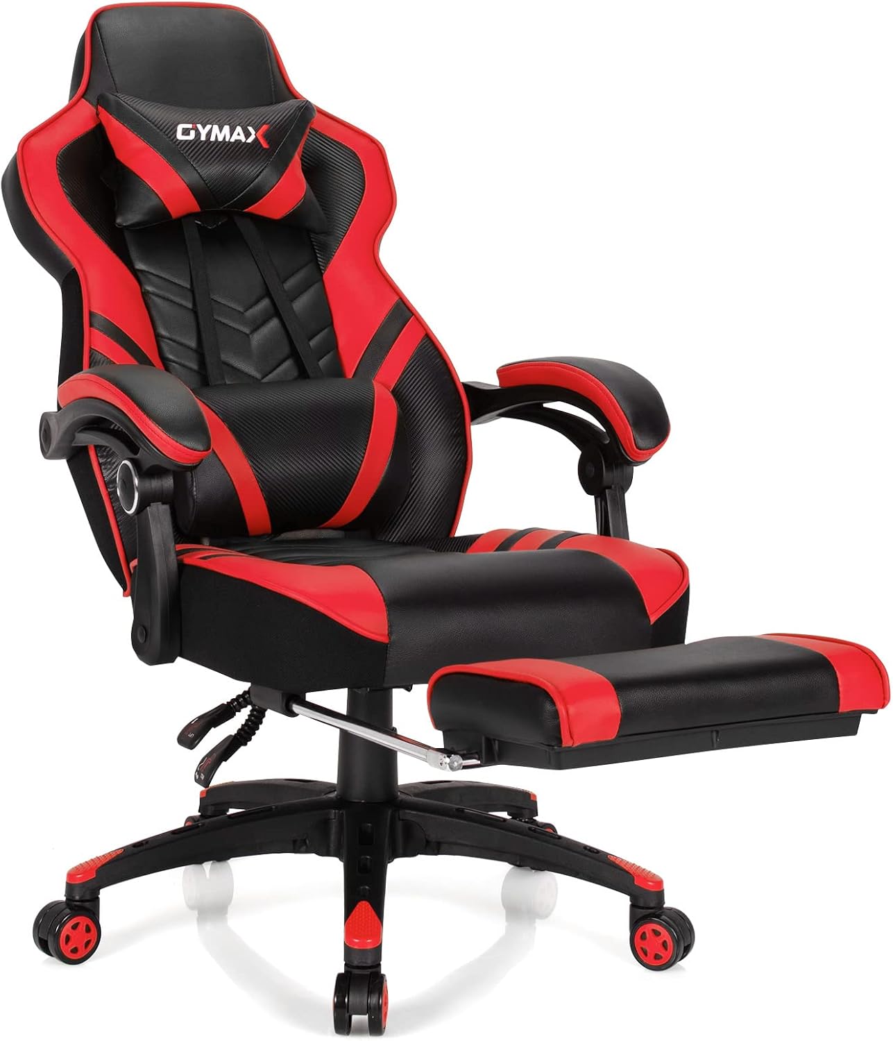 GYMAX Gaming Chair, Ergonomic Computer Chair with Footrest, Linkage Armrests & Lumbar Cushion, Big Wide High Back Video Gaming Chair, Reclining Office Rolling Chair for Adult/Teens (Red)