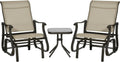 Outsunny 3-Piece Outdoor Gliders Set, Bistro Table and Chairs with Steel Frame, Tempered Glass Top Table for Patio, Garden, Backyard, Lawn, Gray