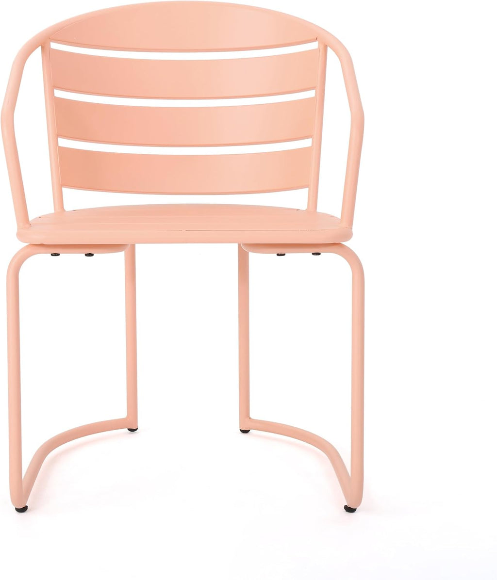 Christopher Knight Home Adley Outdoor Bistro Set, 3-Piece Bistro Table and Chair Set of 2, Patio Furniture Set with Iron Frame, Bistro Dining for Poolside Garden Cafeteria, Matte Coral