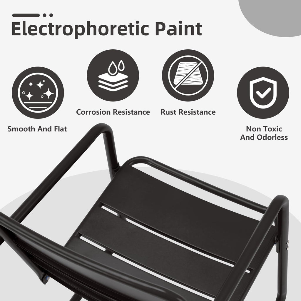 MELLCOM 3 Piece Patio Set, Small Patio Furniture Set - 2 C-Spring Metal Chairs with Round Side Table, Outdoor Bistro Set for Balcony, Front Porch, Poolside, Garden, Deck, Black