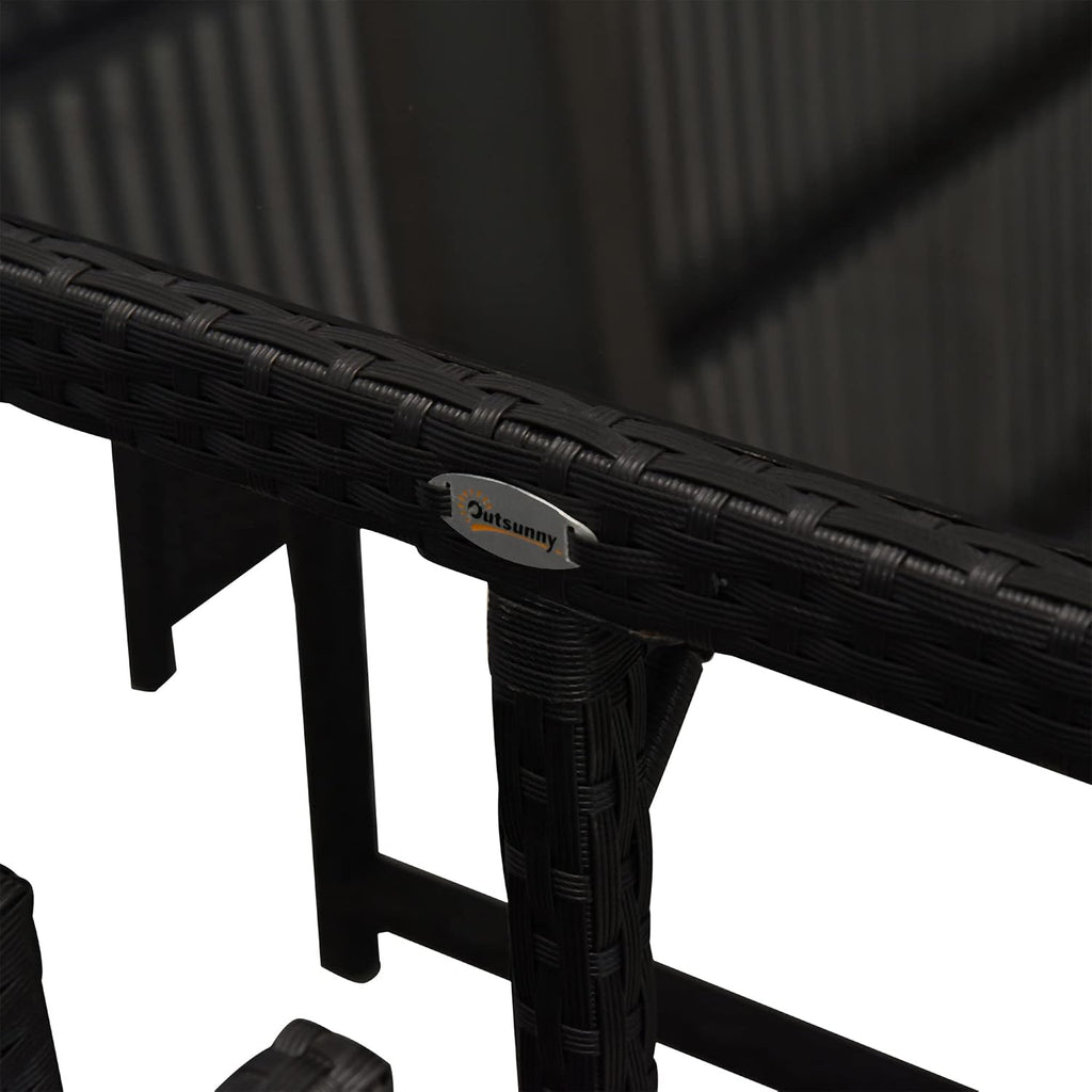 Outsunny 9 Pieces Outdoor Dining Set for 8, Space Saving Wicker Chairs and Square Glass Table with Cushions and Ottomans, Rattan Conversation Patio Furniture Set for Garden, Black/Cream White