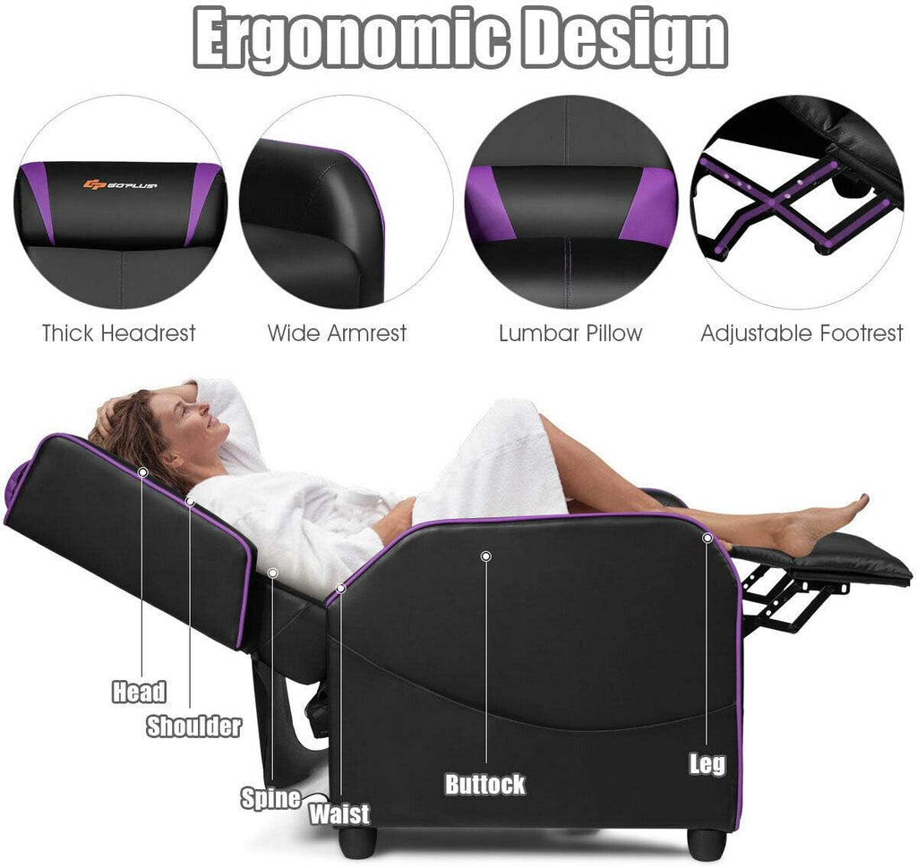 Goplus Massage Gaming Recliner Chair, Racing Style PU Leather Single Recliner Sofa with Footrest, Adjustable Modern Living Room Recliners, Ergonomic Home Theater Recliner Seat