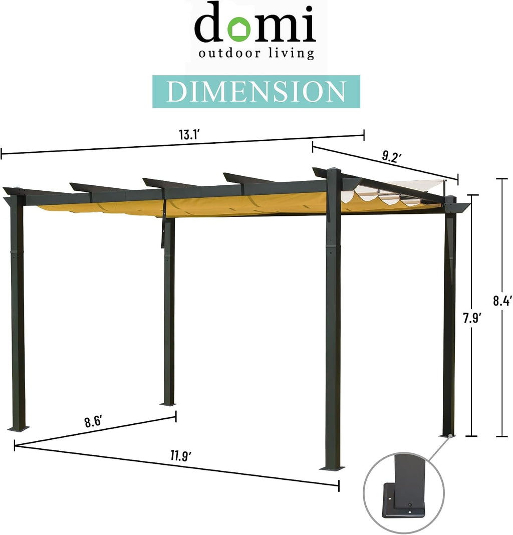 domi outdoor living Domi 9' x 13' Outdoor Retractable Pergola Against The Wall, Modern Grape Trellis with Sun Shade Canopy, Patio Aluminum Shelter Wall for Garden Porch Deck Backyard Dark Gray