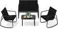 Tangkula 4 Piece Patio Furniture Set, Outdoor Rocking Bistro Set with 2 Rocking Chairs, Loveseat & Tempered Glass Coffee Table, Porch Rocker Chair Conversation Set for Balcony Poolside Garden