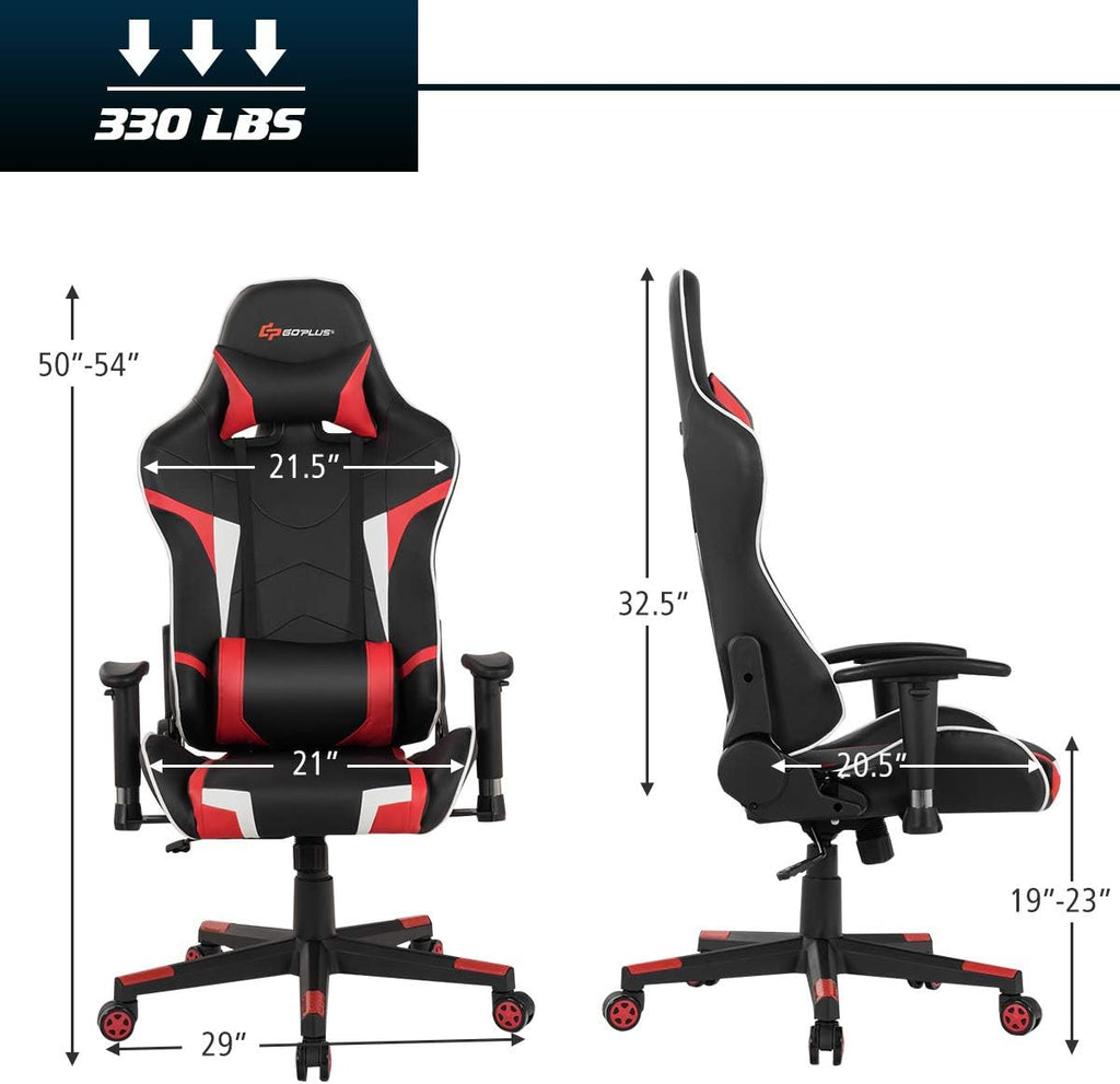 Goplus Gaming Massage Office Chair, High Back PU Leather Adjustable Arms Headrest Ergonomic Reclining Racing Chair, Rolling Swivel Executive Computer Chair