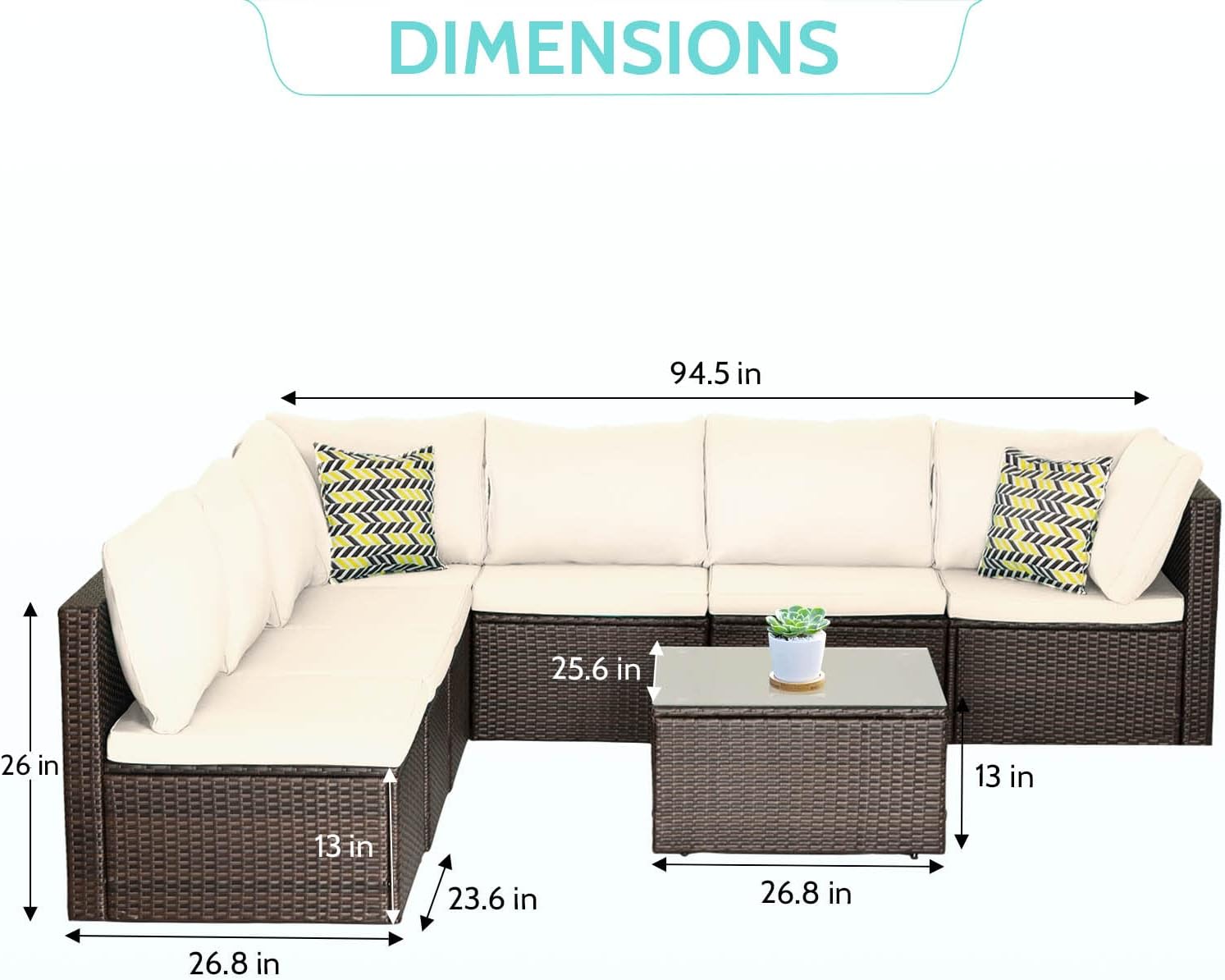 PayLessHere 8 Piece Patio Furniture Set Outdoor Furniture Sectional Sofa Set Rattan Wicker Conversation Set Coffee Table Khaki Cushion for Backyard Porch Balcony Poolside Garden
