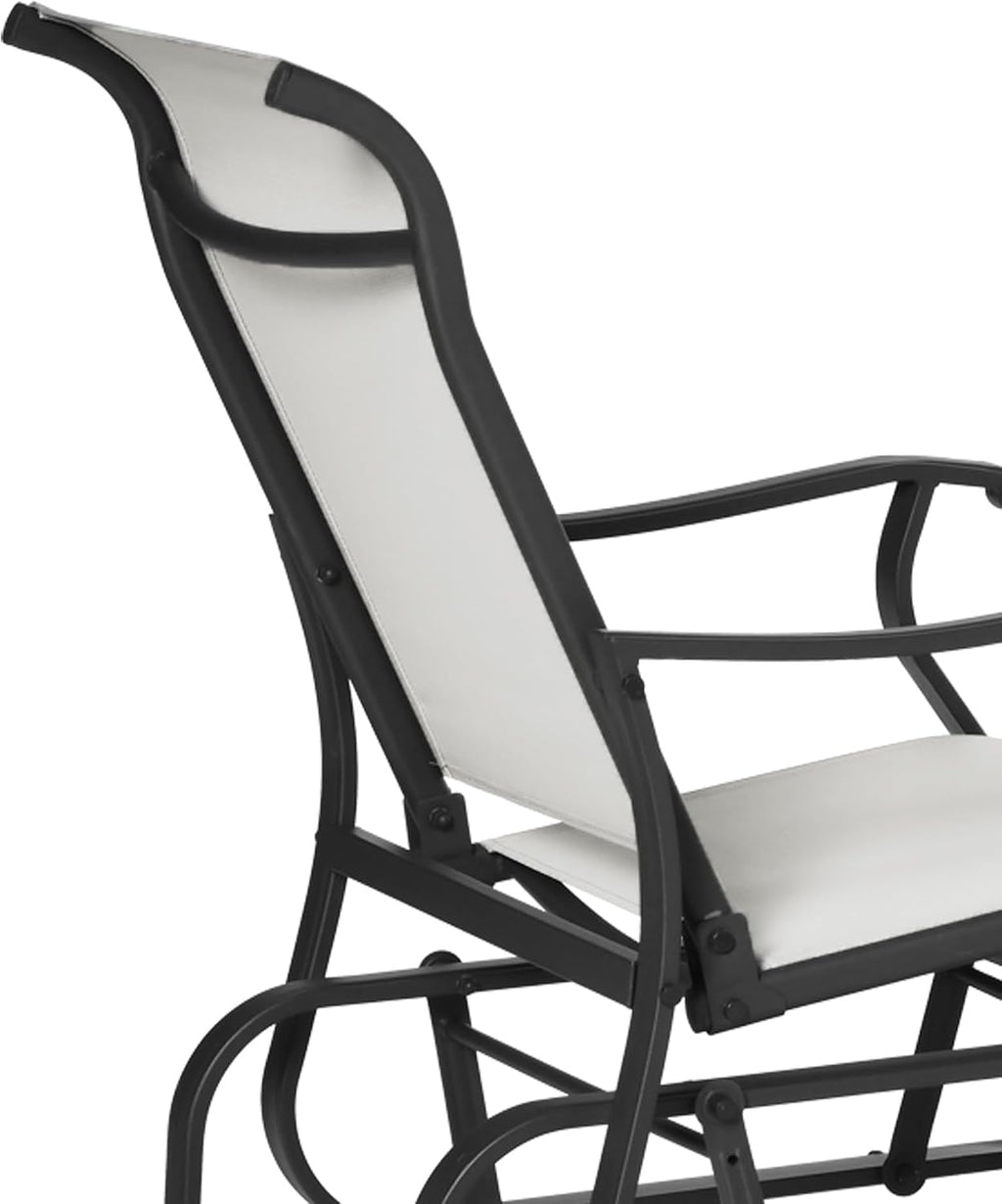 Outsunny 3-Piece Outdoor Gliders Set, Bistro Table and Chairs with Steel Frame, Tempered Glass Top Table for Patio, Garden, Backyard, Lawn, Cream White