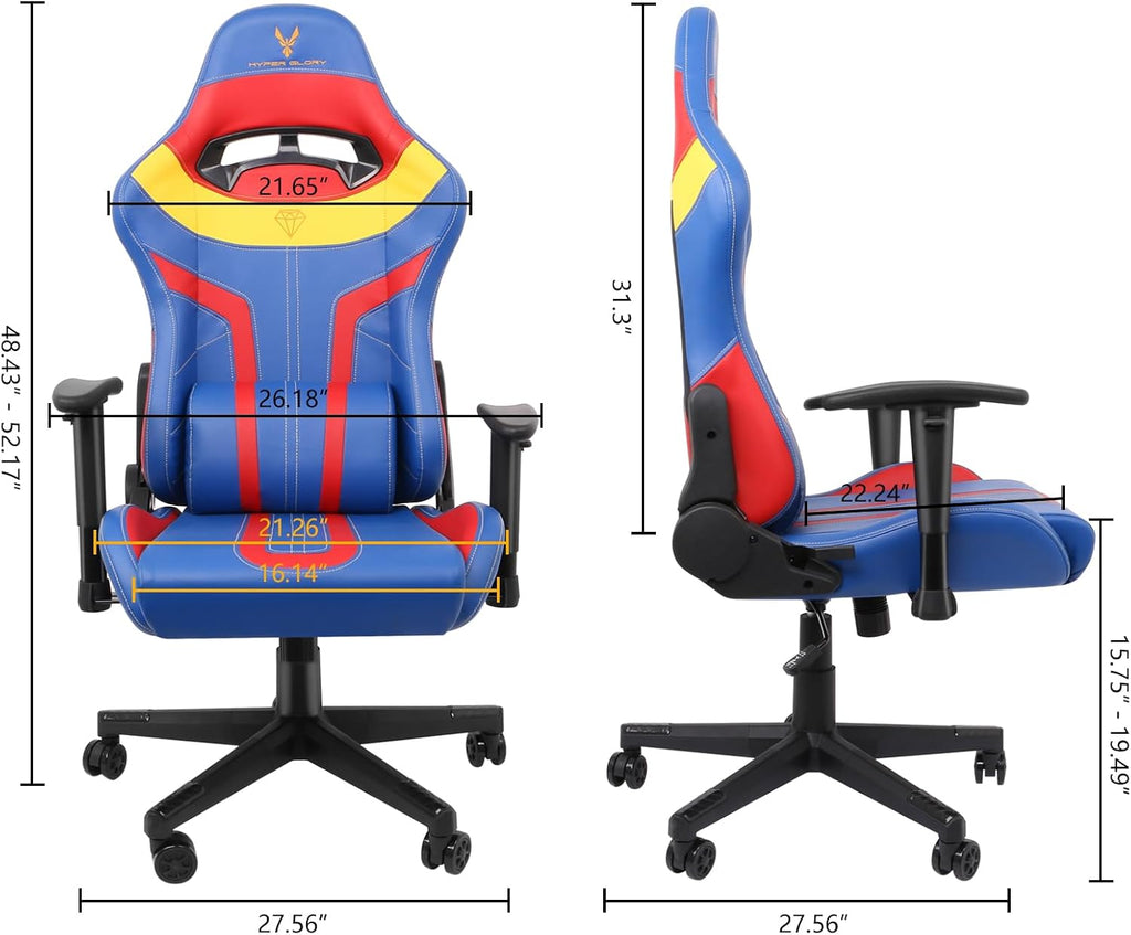 Ergonomic Video Gaming Chair Recliner | 360 Degree Swivel Computer Gaming Chair with Lumbar Support, Headrest, Height Adjustable for Study, Home Office, Blue Red