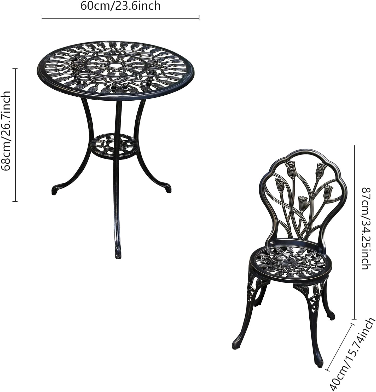 YKSY&YKSY Patio Bistro Set.Rust-Resistant Cast Aluminum Bistro Table Set with Umbrella Hole for Backyard (Tulip Copper)
