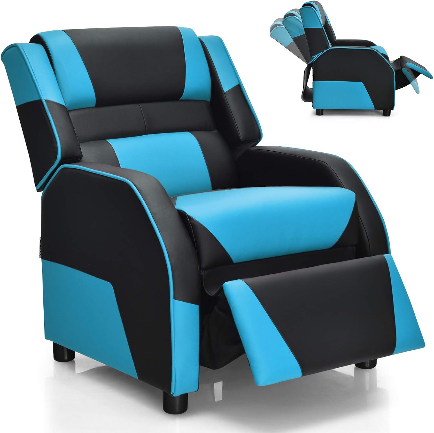 Giantex Kids Recliner, Gaming Recliner Chair with Footrest, Headrest & Lumbar Support, Ergonomic Leather Lounge Chair Toddler Furniture, Adjustable Racing Style Recliner Sofa for Boys Girls, Blue