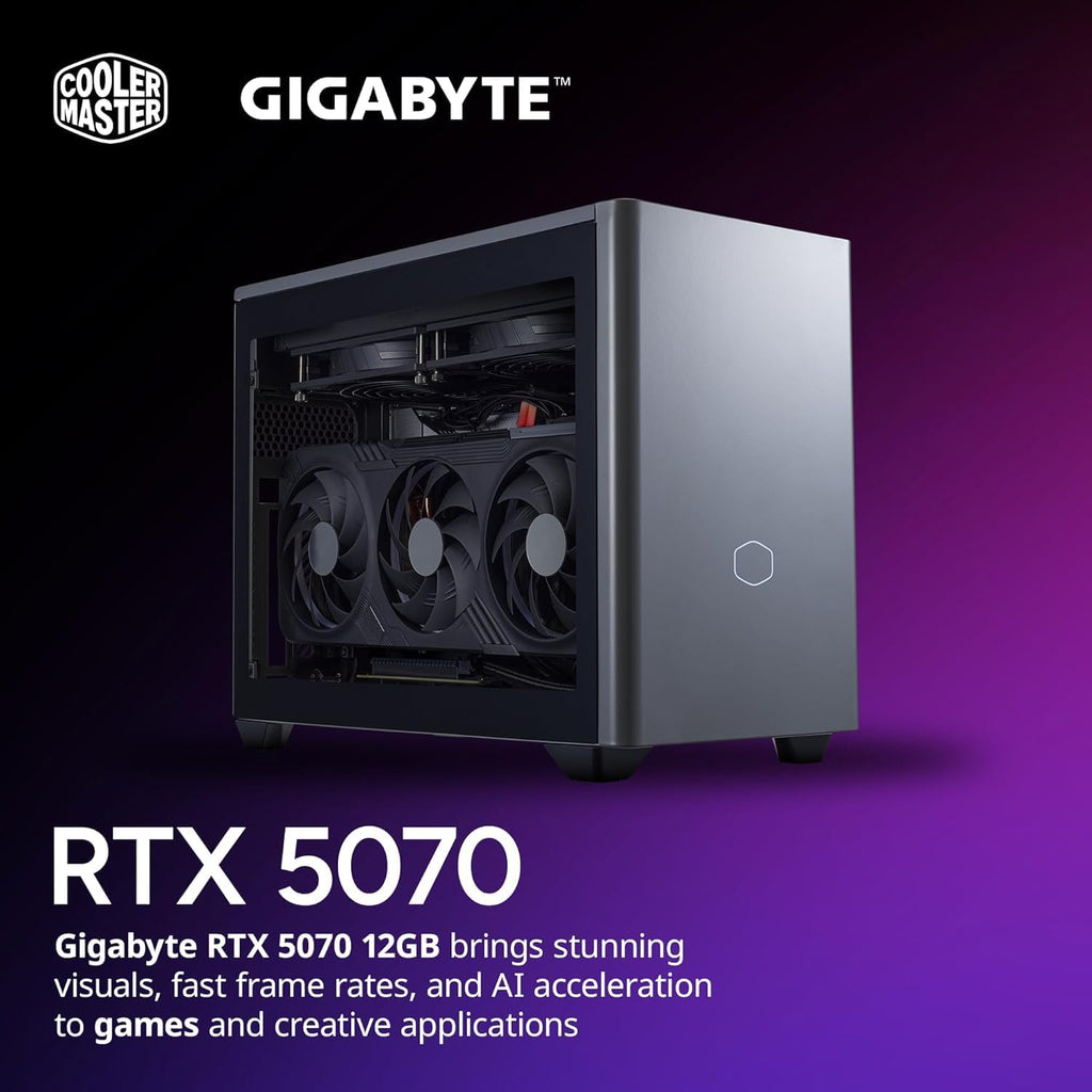 Cooler Master NR2 Pro Gaming PC – AMD RYZEN 7 7800X3D, NVIDIA GeForce RTX 5070 12GB, 32GB DDR5 6000MHz, 2TB Gen4 M.2, Windows 11, V850 SFX Gold PSU, Compact Mini ITX Desktop PC