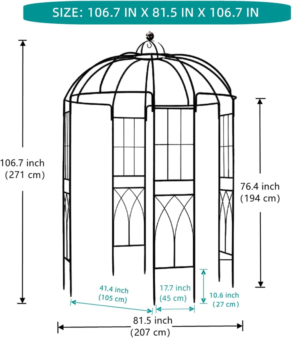 Garden Arches Arbors Birdcage Shape,9' High x 6.8' Wide,Metal Pergola Pavilion Gazebo Enduring Iron Trellis Plants Support Use for Outdoor Garden Arbor Climbing Plants Wedding Arches Ceremony