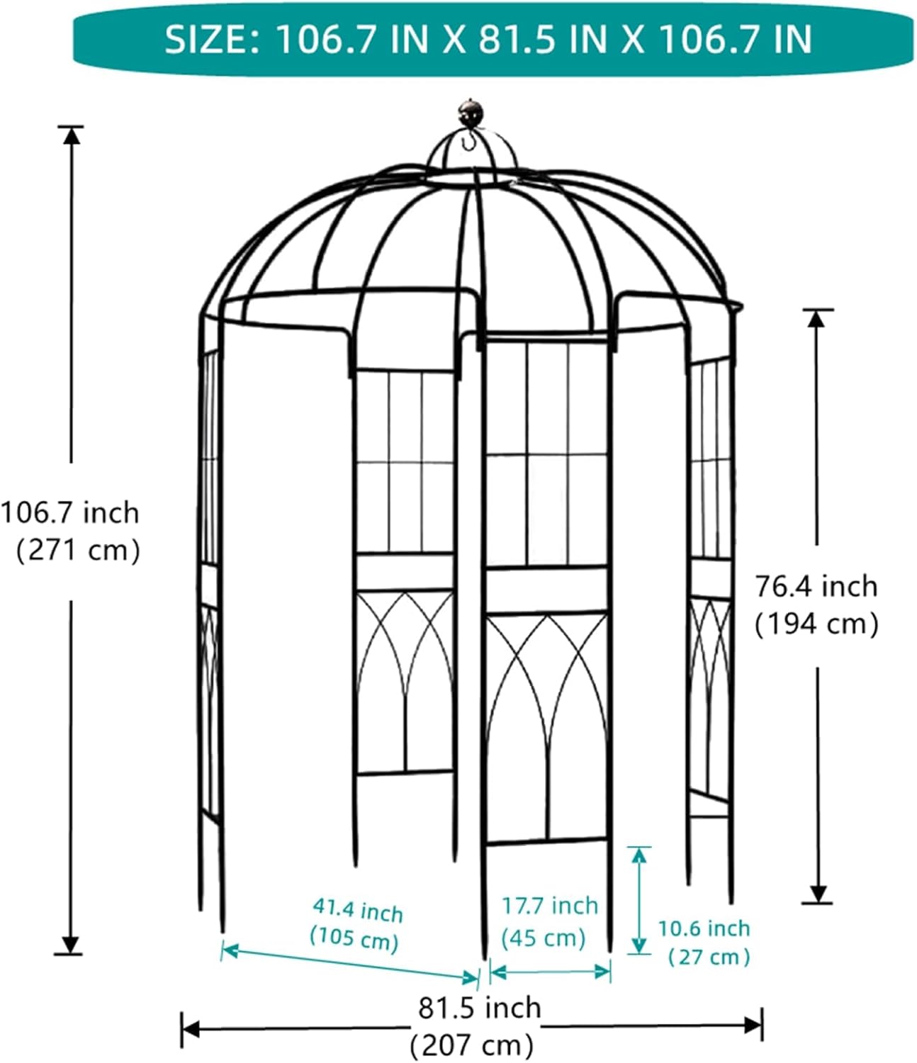 Garden Arches Arbors Birdcage Shape,9' High x 6.8' Wide,Metal Pergola Pavilion Gazebo Enduring Iron Trellis Plants Support Use for Outdoor Garden Arbor Climbing Plants Wedding Arches Ceremony