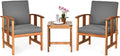 Tangkula 3 Pieces Patio Furniture Set, Includes Set of 2 Outdoor Acacia Wood Cushioned Chairs and Coffee Table, for Garden, Backyard, Poolside, Bistro and Deck, Patio Conversation Chat Set (Gray)