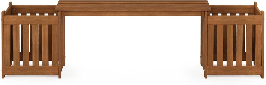 Furinno TIOMAN Planter Box with Bench, Hardwood Flower Box with Seat, Cube Garden Box, in Teak Oil, Outdoor Indoor, Garden, Patio, Balcony, Light Wood
