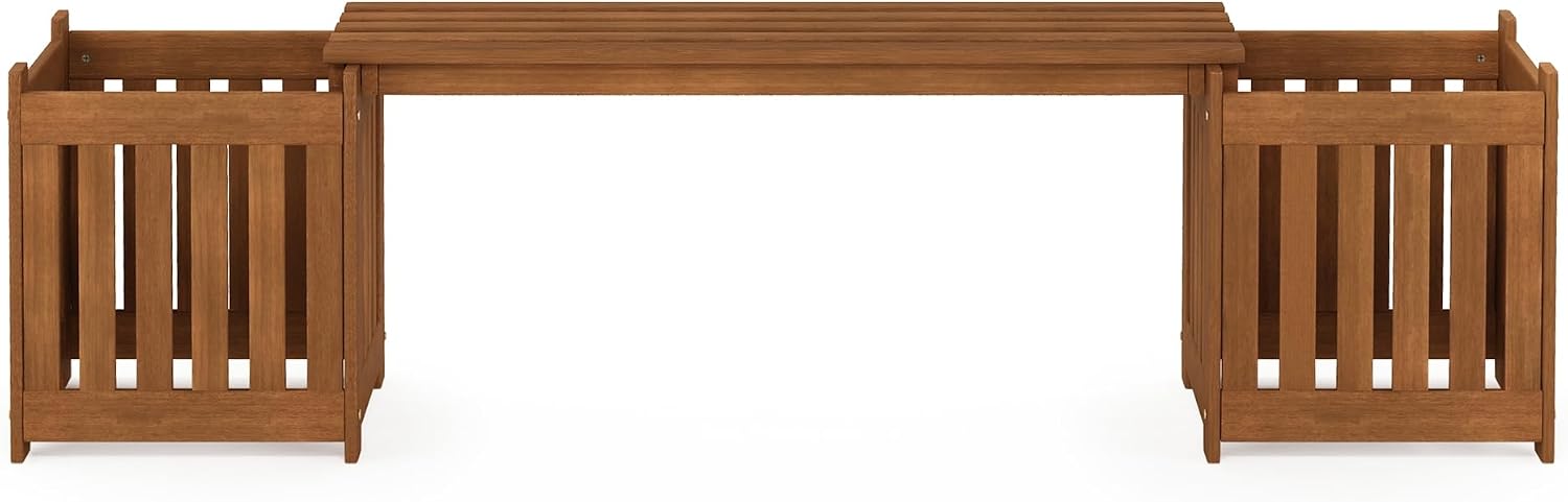 Furinno TIOMAN Planter Box with Bench, Hardwood Flower Box with Seat, Cube Garden Box, in Teak Oil, Outdoor Indoor, Garden, Patio, Balcony, Light Wood
