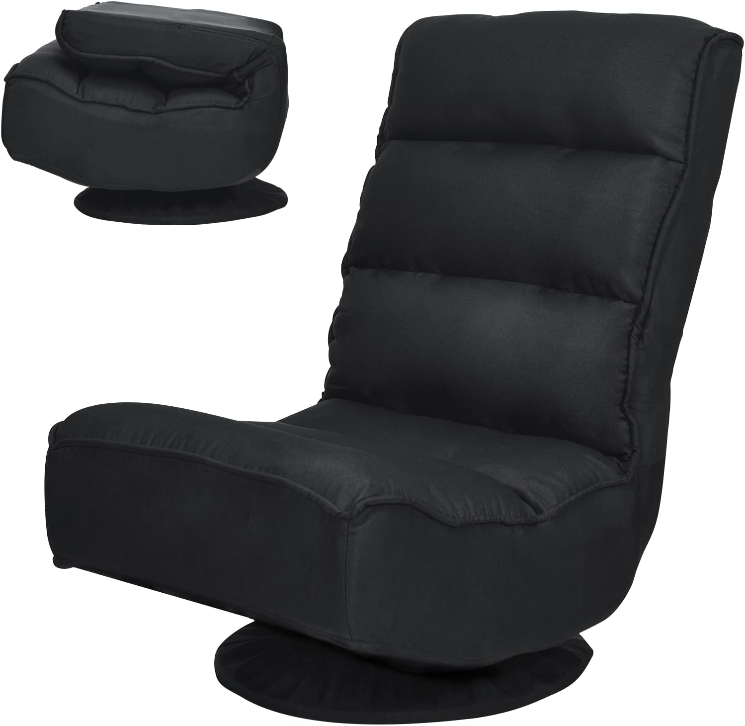COSTWAY Folding Floor Chair, Adjustable 5-Position Video Gaming Chair with 360 Degree Swivel, Detachable Cover, Padded Backrest, Multipurpose Living Room Floor Lounger for TV, Reading, Playing (Black)