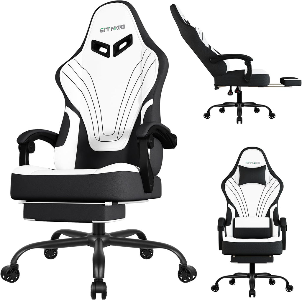 Gaming Chair Fabric, Ergonomic Computer Chair with Footrest, Video Gamer Chair with Pocket Spring Cushion,Linkage Armrests and Headrest Lumbar Support,Swivel Height Adjustable Office Chair for Adults