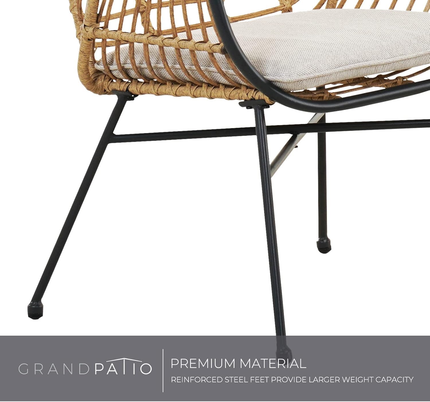 Grand patio Patio Furniture Set, Outdoor Wicker Patio Conversation Seating Chair with Cushions and Coffee Table, Boho Seating Chat Set for Indoor Outdoor, Balcony, Porch, Garden, Deck