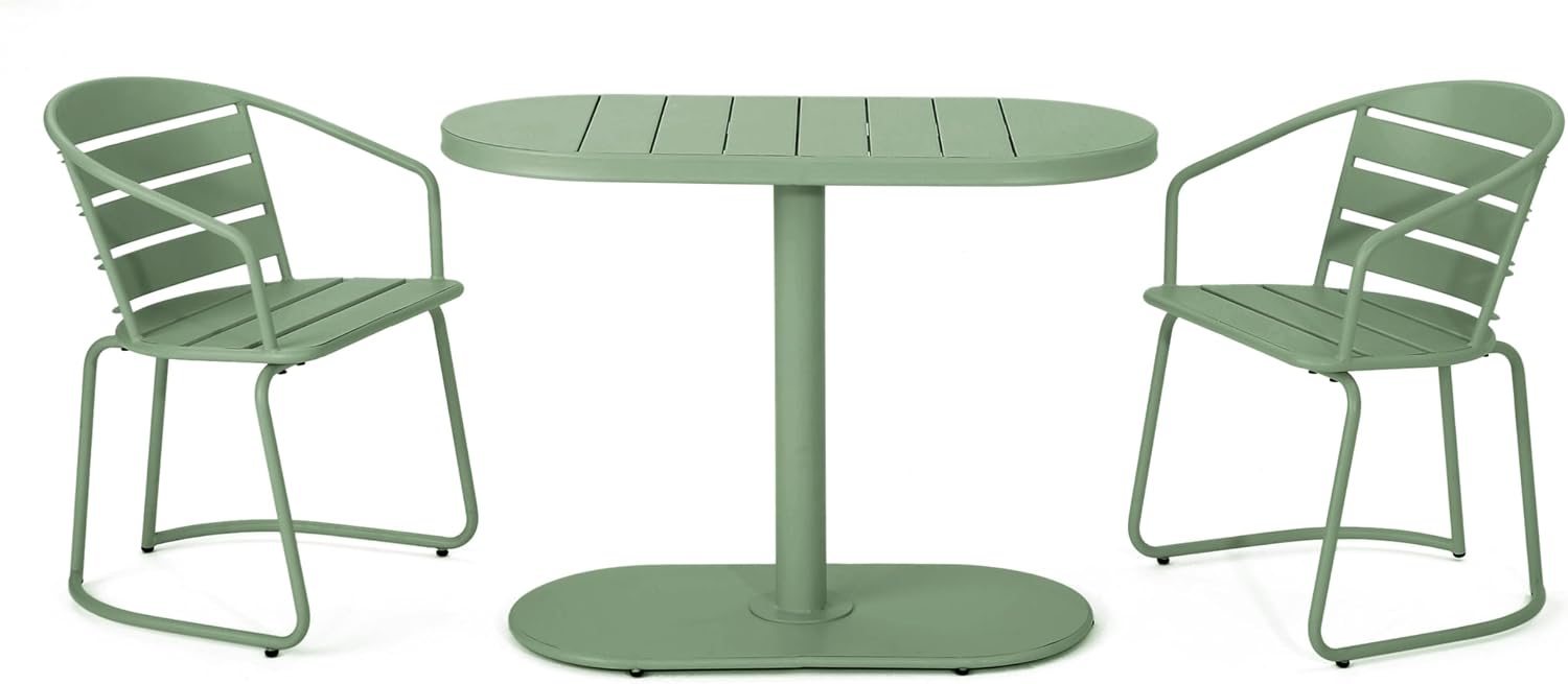 Christopher Knight Home Adley Outdoor Bistro Set, 3-Piece Bistro Table and Chair Set of 2, Patio Furniture Set with Iron Frame, Outdoor Bistro Dining Set, Poolside/Garden Cafeteria, Matte Dark Green