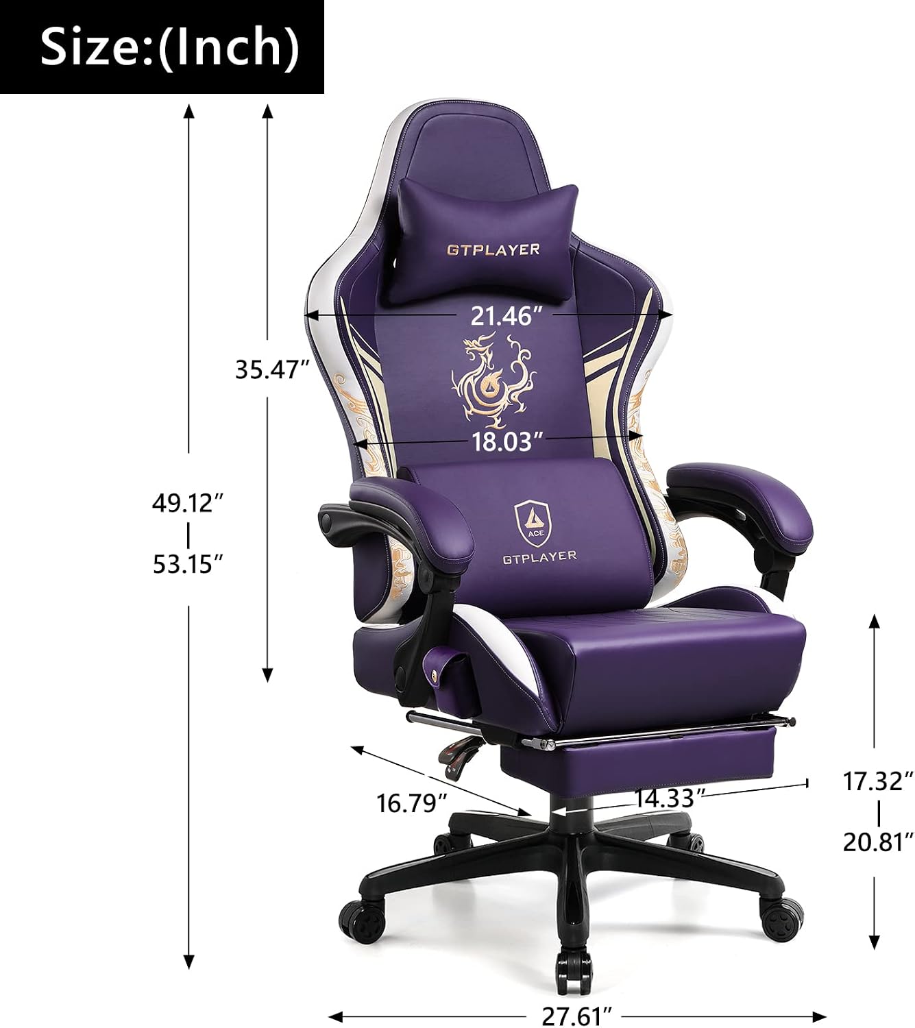 GTPLAYER Gaming Chair with Bluetooth Speakers and Footrest, Dragon Series Video Game Chair, Heavy Duty Ergonomic Chair Esports Gaming Chair, Computer Office Desk Chair (Purple)