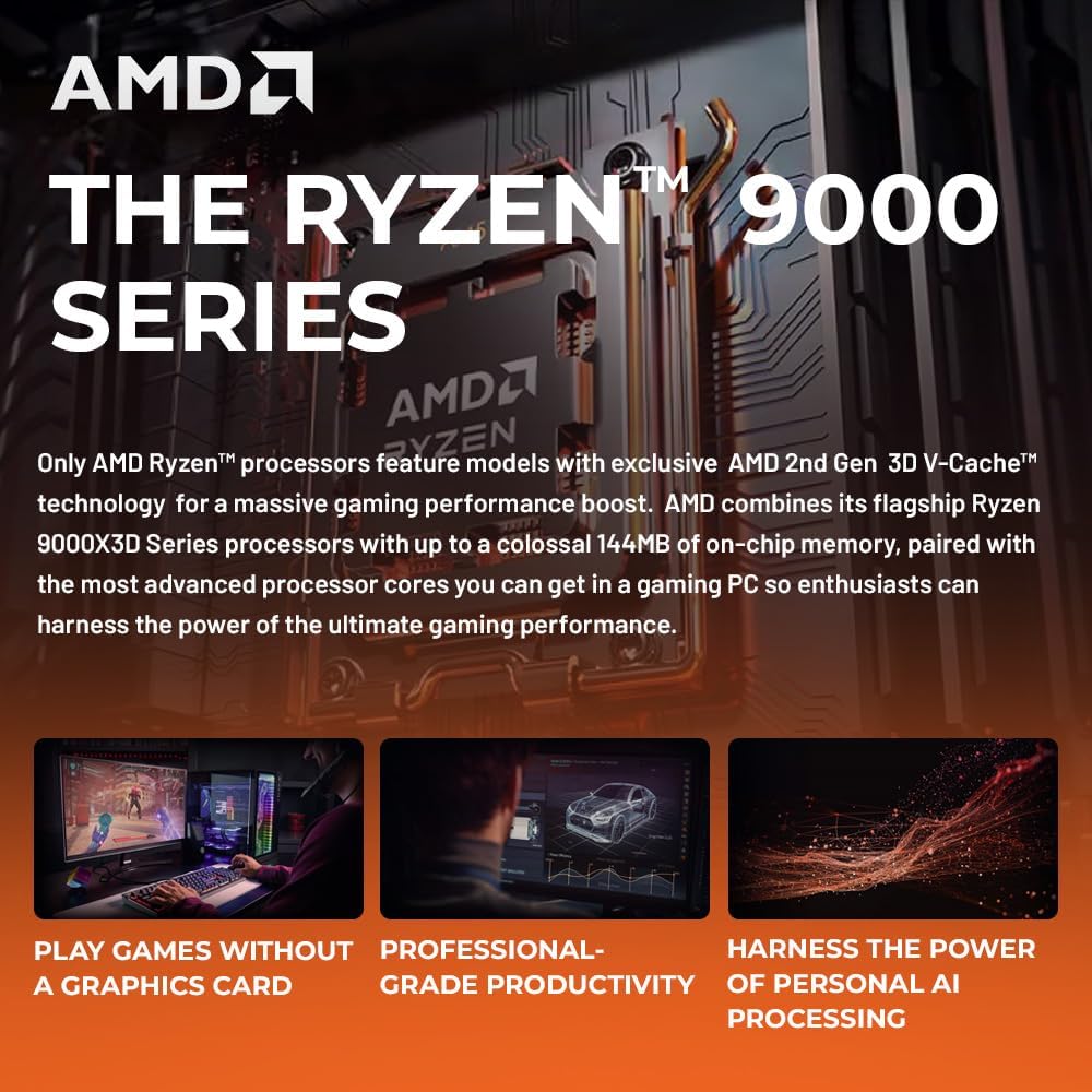 Skytech Gaming King 95 Desktop PC, Ryzen 9 9900X3D 4.4 GHz (5.5GHz), AMD RX 9070XT 16GB, 2TB Gen4 NVMe SSD, 32GB DDR5 RAM 6000 RGB, 850W Gold PSU, 360mm ARGB AIO, Wi-Fi, Win 11