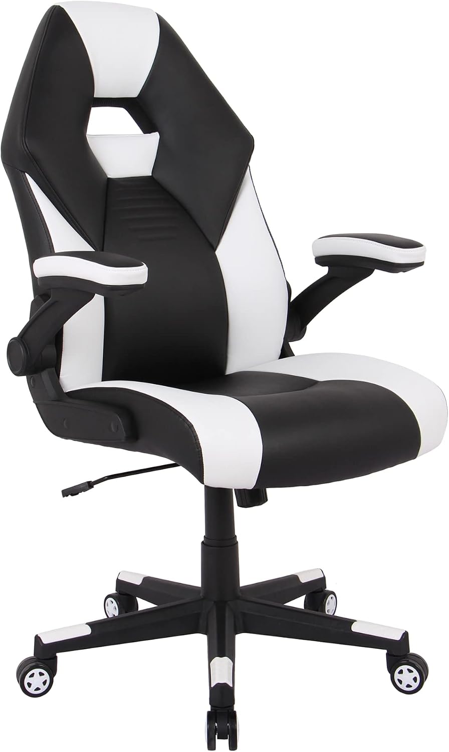 Realspace RS Gaming™ RGX Faux Leather High-Back Gaming Office Chair, Black/White, BIFMA Compliant