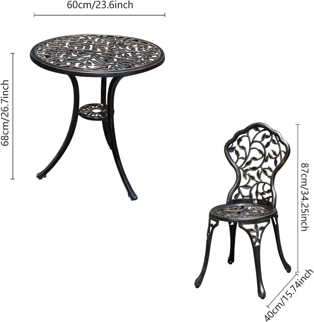 YKSY&YKSY Patio Bistro Set.Rust-Resistant Cast Aluminum Bistro Table Set with Umbrella Hole for Backyard (Leaf DESIGNCOPPER)