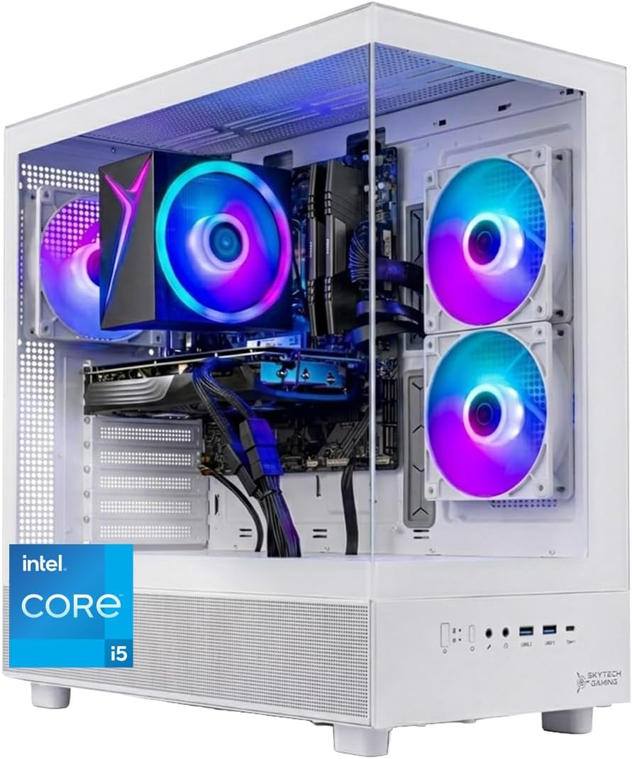 Skytech Gaming Azure 3 Gaming PC, Intel i5 14400F 2.5GHz, NVIDIA RTX 5060, 1TB NVMe SSD, 32GB DDR5 RAM 6000, 650W Gold PSU, Wi-Fi, Win 11, Desktop